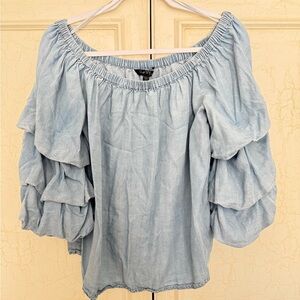 Velvet Heart Light Blue Ruffle Sleeve Blouse
